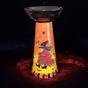 Gates Ware Laurie 12" Halloween Candle Holder Witch Bat Cat Spiderweb Decor